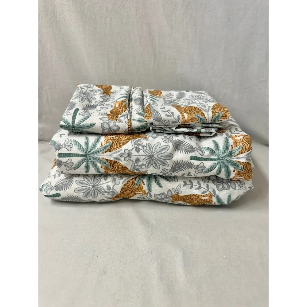 House of Verdi Tiger Palm Tree Jungle Print King Sheet Set Boho Bungalow